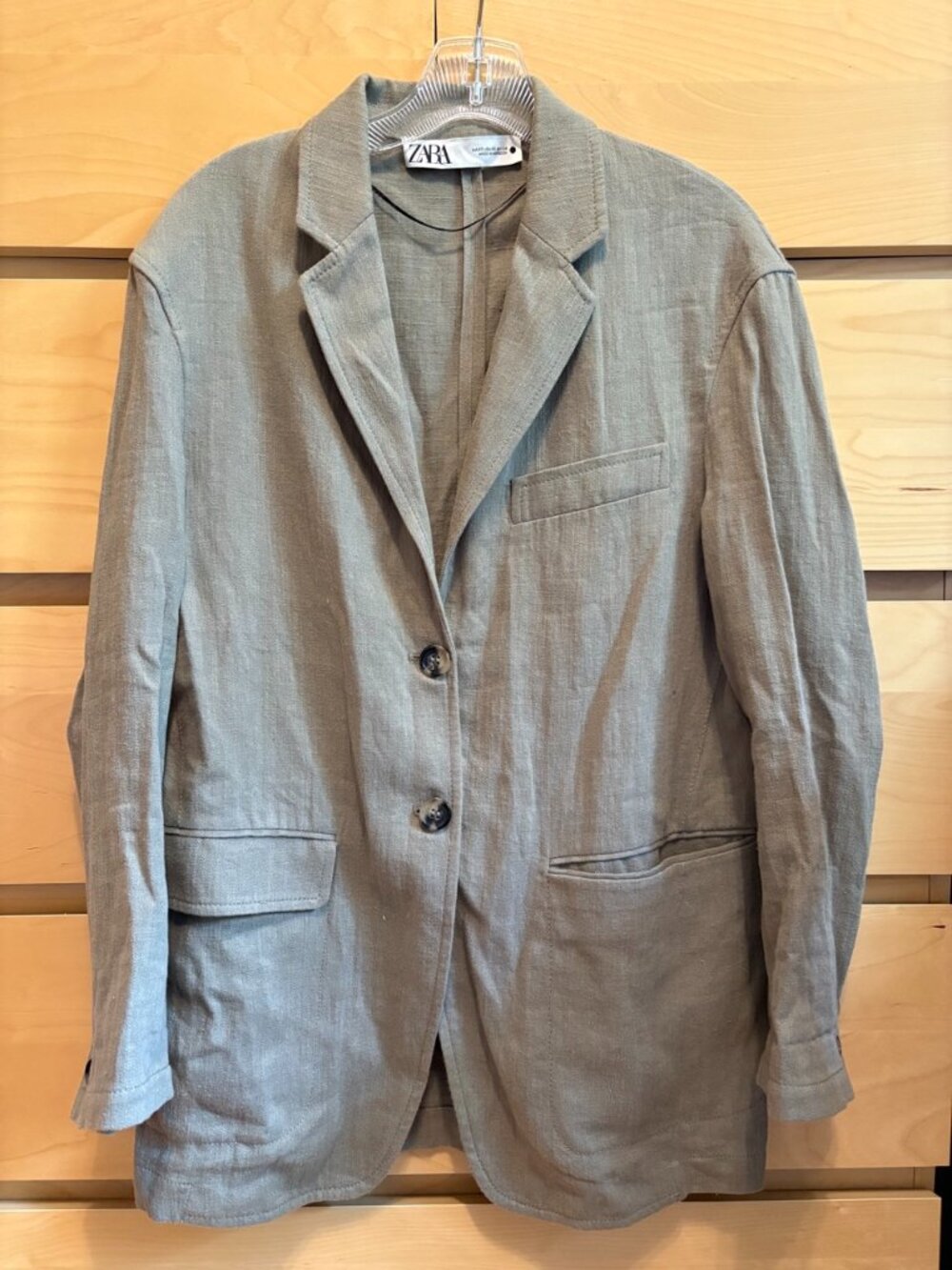ZARA KHAKI LINEN COTTON BLAZER, Size: XS